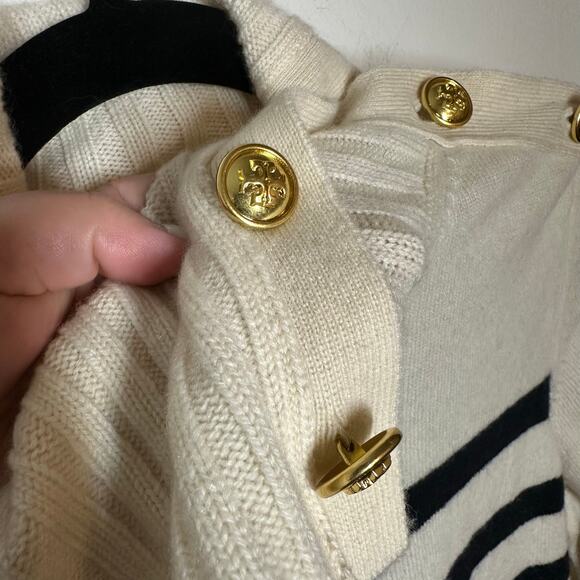 NEW Tory Burch Sandra Cream Striped Turtleneck Cowl Cashmere Sweater Size Small - Picture 6 of 14